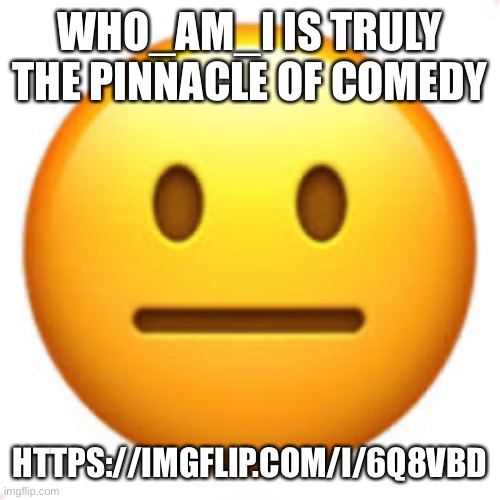 I am being mean to a lot of people. | WHO_AM_I IS TRULY THE PINNACLE OF COMEDY; HTTPS://IMGFLIP.COM/I/6Q8VBD | image tagged in not funny | made w/ Imgflip meme maker