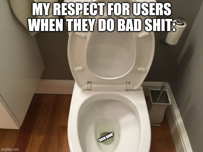 Have a problem? Flush it! | MY RESPECT FOR USERS WHEN THEY DO BAD SHIT:; *USER NAME* | image tagged in have a problem flush it | made w/ Imgflip meme maker