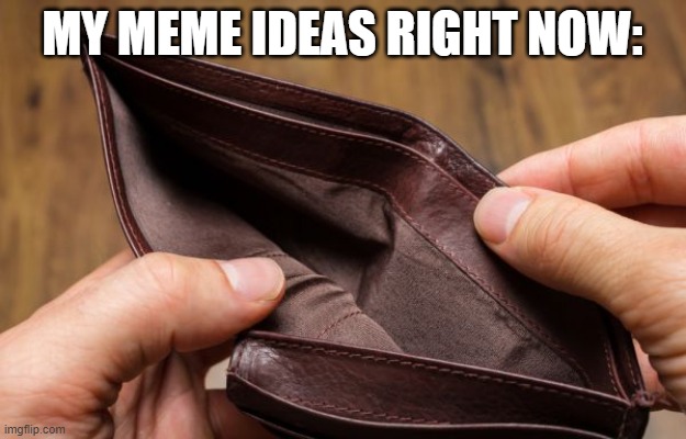 Empty yet again | MY MEME IDEAS RIGHT NOW: | image tagged in empty wallet,funny,memes,barney will eat all of your delectable biscuits,squidward can't sleep with the spoons rattling | made w/ Imgflip meme maker