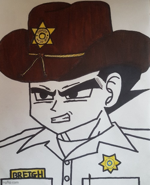 Couldn't get this idea out of my head | image tagged in sheriff,vegeta,dbz | made w/ Imgflip meme maker