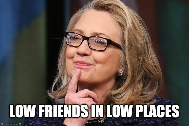 Hillary Clinton | LOW FRIENDS IN LOW PLACES | image tagged in hillary clinton | made w/ Imgflip meme maker