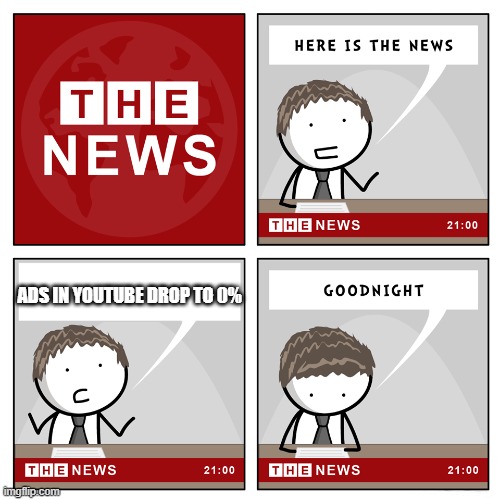 news | ADS IN YOUTUBE DROP TO 0% | image tagged in the news | made w/ Imgflip meme maker