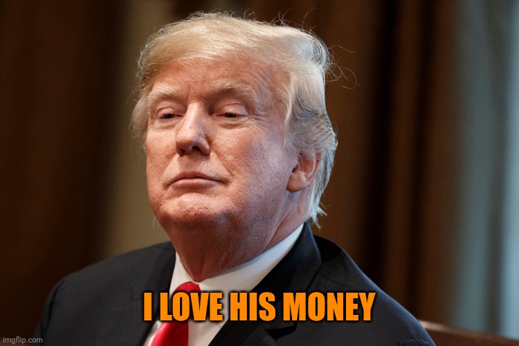 Trump | I LOVE HIS MONEY | image tagged in trump | made w/ Imgflip meme maker