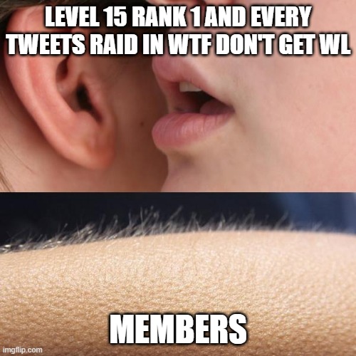 WTF | LEVEL 15 RANK 1 AND EVERY TWEETS RAID IN WTF DON'T GET WL; MEMBERS | image tagged in whisper and goosebumps,funny | made w/ Imgflip meme maker