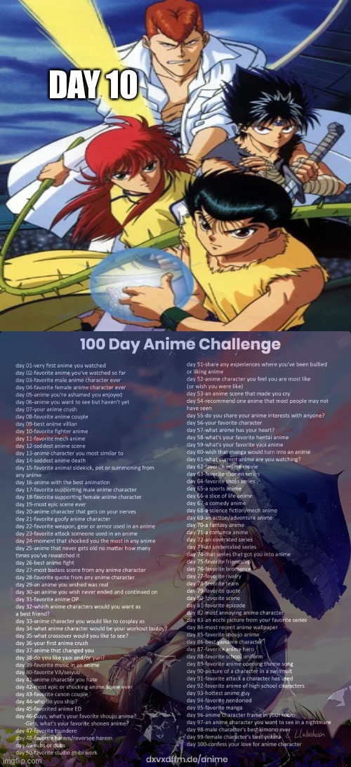 Yu Yu Hakusho was fire at the beginning | DAY 10 | image tagged in 100 day anime challenge | made w/ Imgflip meme maker