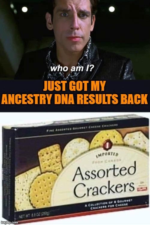 Ancestry results | JUST GOT MY
ANCESTRY DNA RESULTS BACK | image tagged in zoolander who am i,ancestry | made w/ Imgflip meme maker