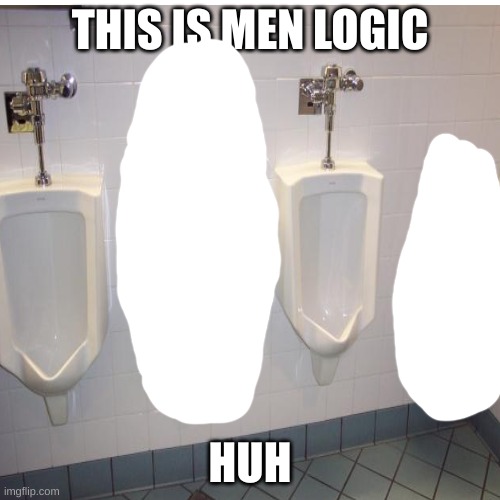i don't understand | THIS IS MEN LOGIC; HUH | image tagged in men's urinals | made w/ Imgflip meme maker