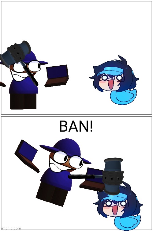 Blank Comic Panel 1x2 Meme | BAN! | image tagged in memes,blank comic panel 1x2 | made w/ Imgflip meme maker