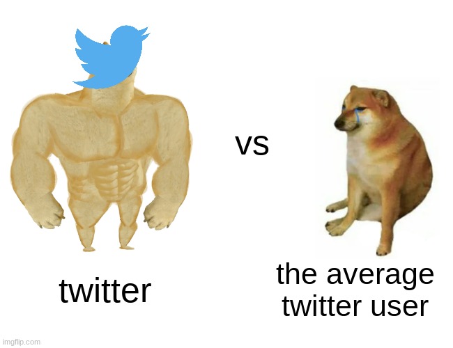 Buff Doge vs. Cheems Meme | vs twitter the average twitter user | image tagged in memes,buff doge vs cheems | made w/ Imgflip meme maker