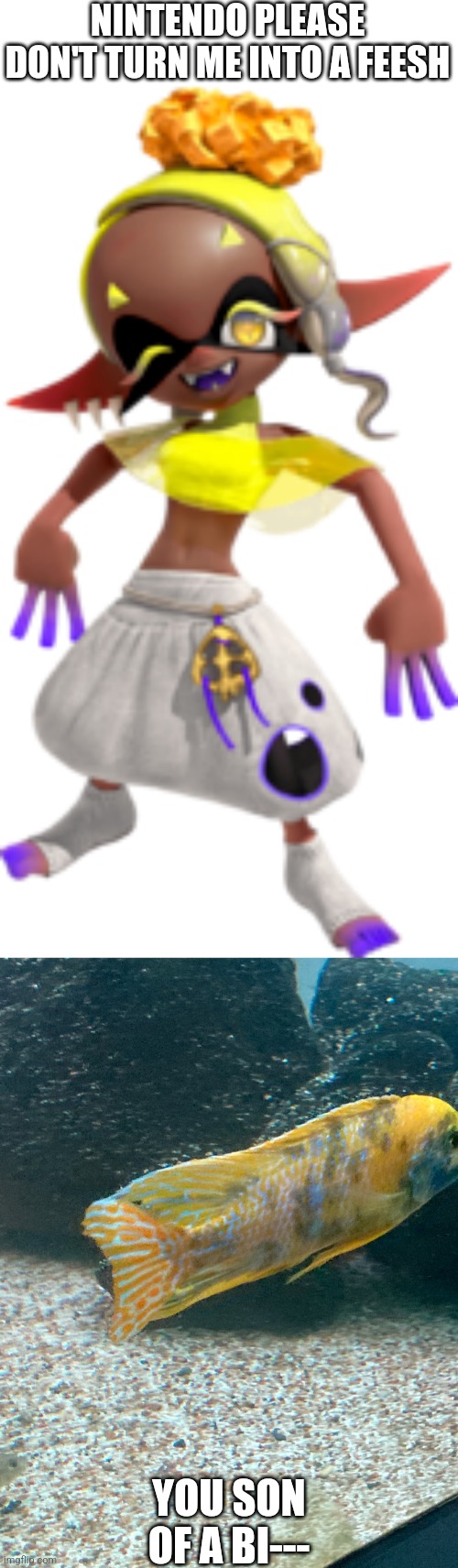 Feesh pic was from legend | NINTENDO PLEASE DON'T TURN ME INTO A FEESH; YOU SON OF A BI--- | made w/ Imgflip meme maker