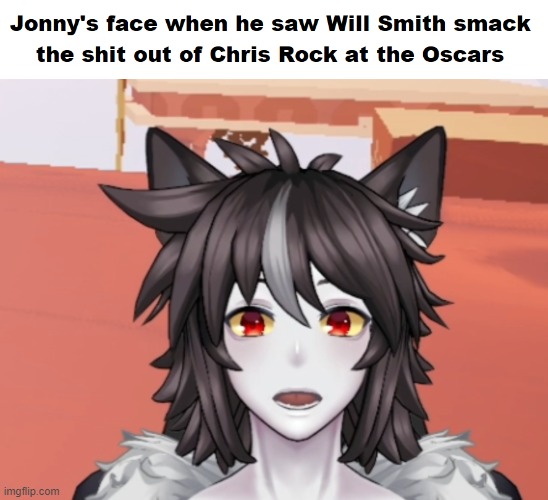 I don't think Jonny ever recovered from seeing that... | image tagged in tfmjonny,will smith slap,oscars,memes,vtuber | made w/ Imgflip meme maker