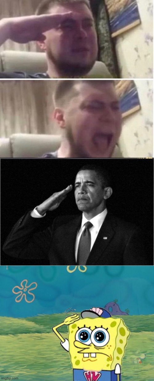 image tagged in crying salute,obama-salute,spongebob salute | made w/ Imgflip meme maker
