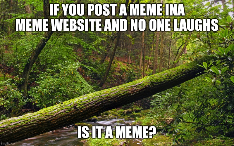 Is it still a meme? | IF YOU POST A MEME INA MEME WEBSITE AND NO ONE LAUGHS; IS IT A MEME? | image tagged in fallen tree in forest,whoami,meme,imgflip users | made w/ Imgflip meme maker