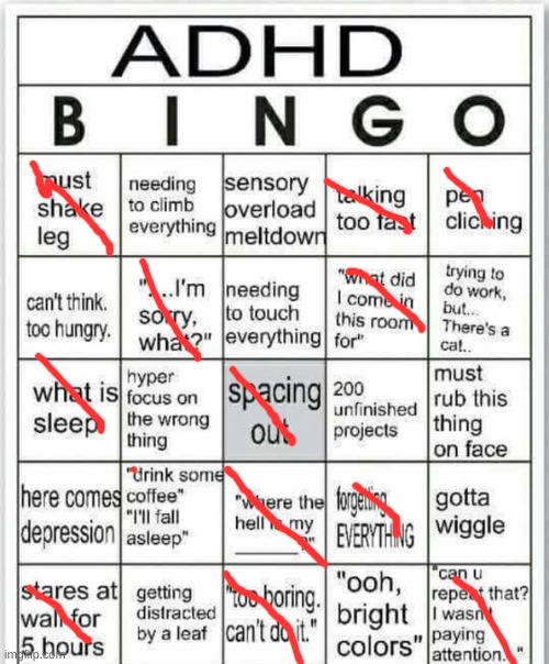 ADHD BINGO | image tagged in i have no idea what i am doing | made w/ Imgflip meme maker