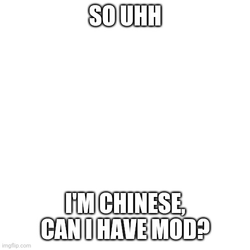 Blank (square) | SO UHH; I'M CHINESE, CAN I HAVE MOD? | image tagged in blank square | made w/ Imgflip meme maker