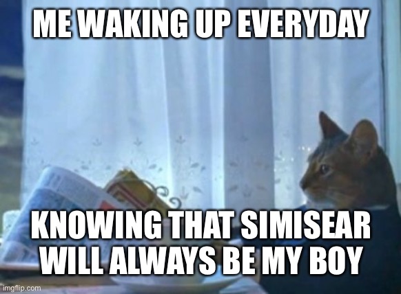 I Should Buy A Boat Cat Meme | ME WAKING UP EVERYDAY; KNOWING THAT SIMISEAR WILL ALWAYS BE MY BOY | image tagged in memes,i should buy a boat cat | made w/ Imgflip meme maker