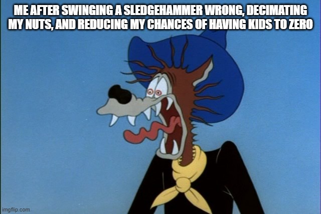 ouch | ME AFTER SWINGING A SLEDGEHAMMER WRONG, DECIMATING MY NUTS, AND REDUCING MY CHANCES OF HAVING KIDS TO ZERO | image tagged in ouch | made w/ Imgflip meme maker