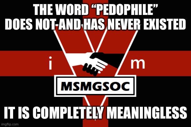 MSMGSOC flag | THE WORD “PEDOPHILE” DOES NOT AND HAS NEVER EXISTED; IT IS COMPLETELY MEANINGLESS | image tagged in msmgsoc flag | made w/ Imgflip meme maker
