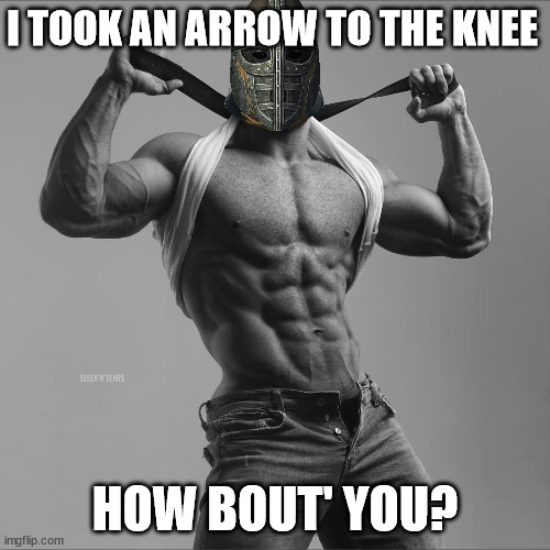 Elaborate |  I TOOK AN ARROW TO THE KNEE; HOW BOUT' YOU? | image tagged in elaborate,skyrim | made w/ Imgflip meme maker