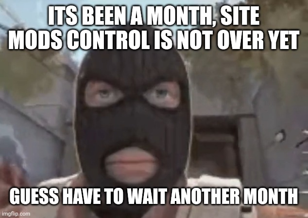 blogol | ITS BEEN A MONTH, SITE MODS CONTROL IS NOT OVER YET; GUESS HAVE TO WAIT ANOTHER MONTH | image tagged in blogol | made w/ Imgflip meme maker