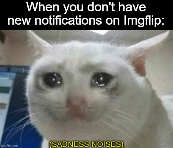 :( | When you don't have new notifications on Imgflip: | image tagged in sadness noises | made w/ Imgflip meme maker