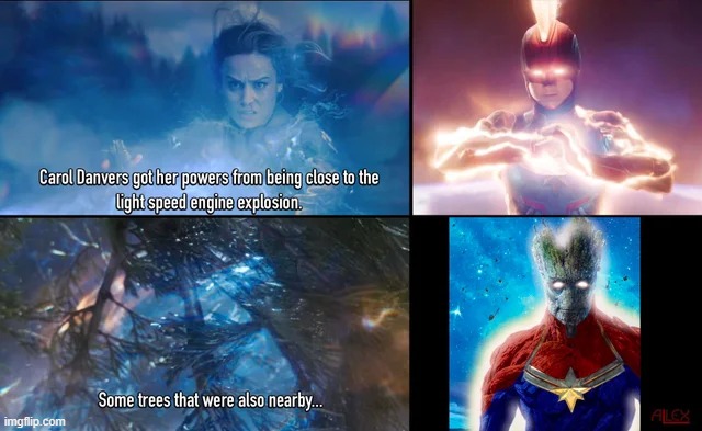 I mean... | image tagged in groot,captain marvel | made w/ Imgflip meme maker