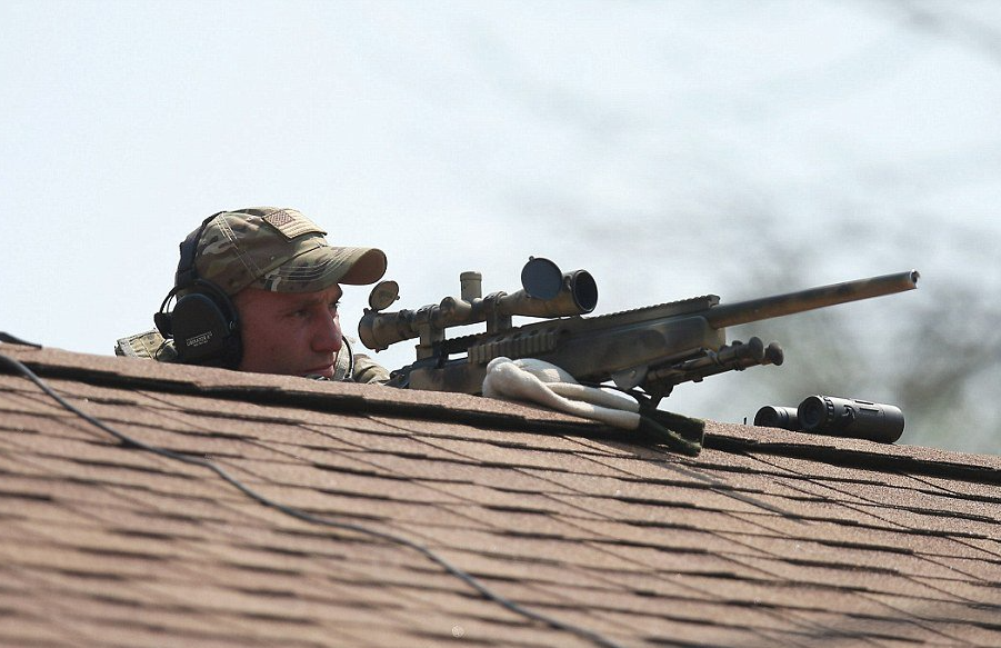 High Quality Sniper on roof crest Blank Meme Template