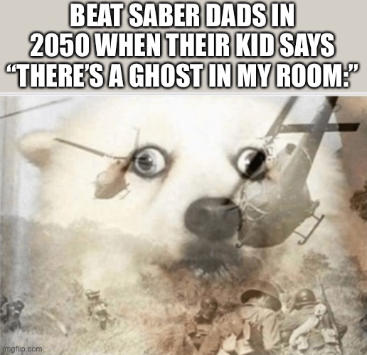 If you get it, you know | BEAT SABER DADS IN 2050 WHEN THEIR KID SAYS “THERE’S A GHOST IN MY ROOM:” | image tagged in ptsd dog | made w/ Imgflip meme maker