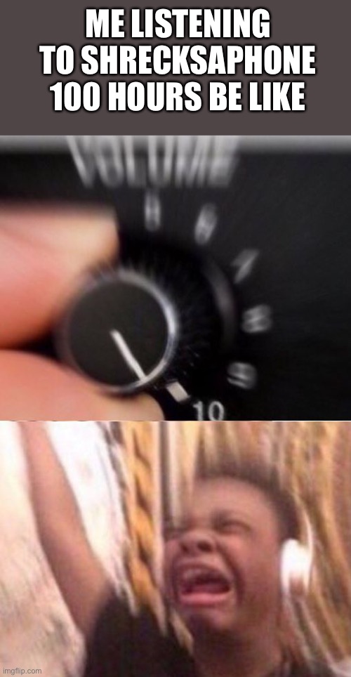 Turn up the volume | ME LISTENING TO SHRECKSAPHONE 100 HOURS BE LIKE | image tagged in turn up the volume | made w/ Imgflip meme maker
