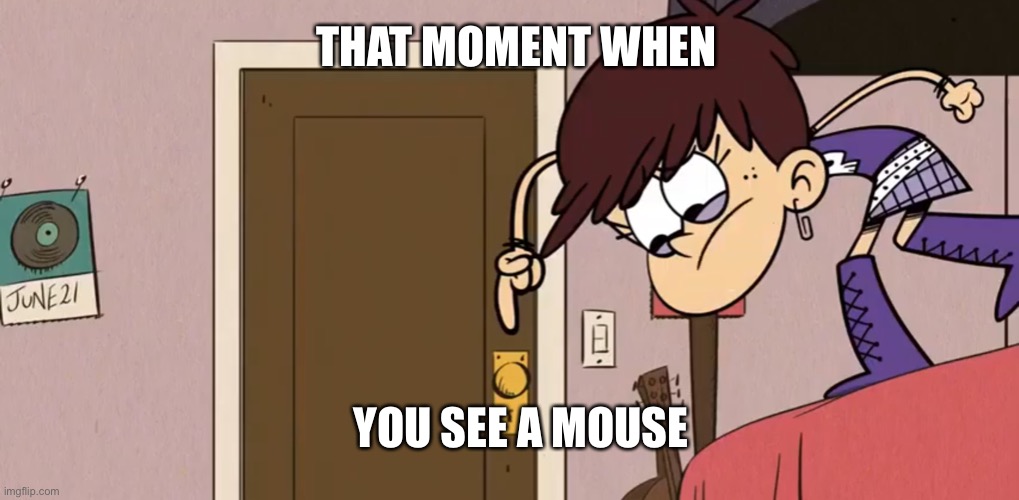 Luna loud sees a mouse | THAT MOMENT WHEN; YOU SEE A MOUSE | image tagged in the loud house,mouse,that moment when,nickelodeon,cartoon | made w/ Imgflip meme maker