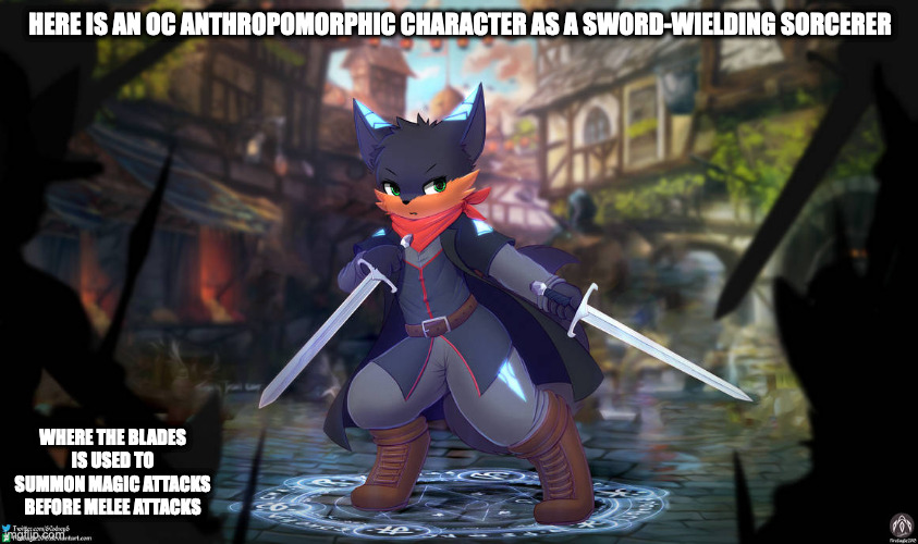 Sword-Wielding Sorcerer (Credit to FireEagle2015 of Deviantart) | HERE IS AN OC ANTHROPOMORPHIC CHARACTER AS A SWORD-WIELDING SORCERER; WHERE THE BLADES IS USED TO SUMMON MAGIC ATTACKS BEFORE MELEE ATTACKS | image tagged in furry,memes | made w/ Imgflip meme maker