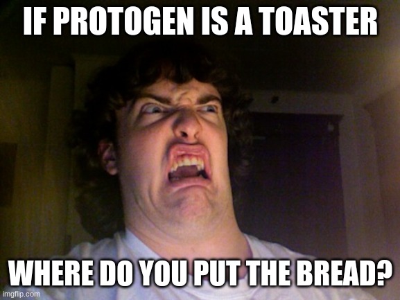 Obviously,their mouth,get your mind out of the gutter | IF PROTOGEN IS A TOASTER; WHERE DO YOU PUT THE BREAD? | image tagged in memes,oh no,furry memes | made w/ Imgflip meme maker