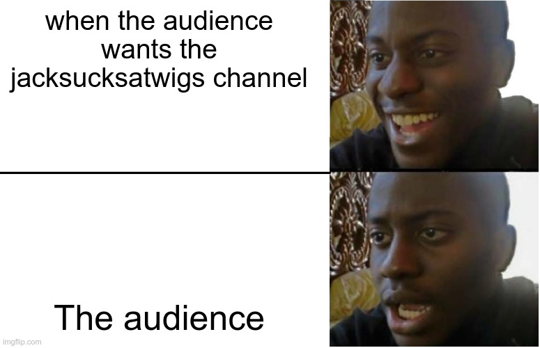 jacksucksatwigs be like | when the audience wants the jacksucksatwigs channel; The audience | image tagged in memes,funny memes | made w/ Imgflip meme maker