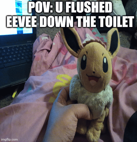 Pokemon: | POV: U FLUSHED EEVEE DOWN THE TOILET | image tagged in gifs,pokemon | made w/ Imgflip images-to-gif maker