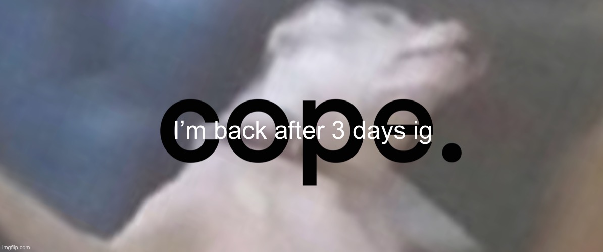 cope | I’m back after 3 days ig | image tagged in cope | made w/ Imgflip meme maker