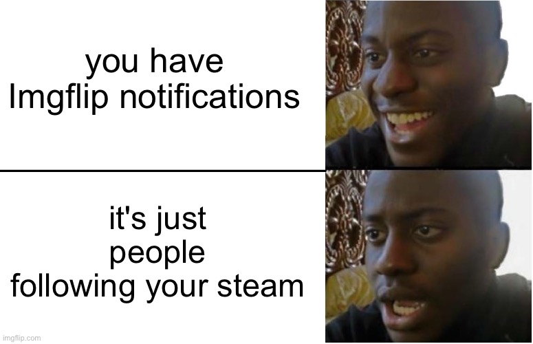 Disappointed Black Guy | you have Imgflip notifications; it's just people following your steam | image tagged in disappointed black guy | made w/ Imgflip meme maker