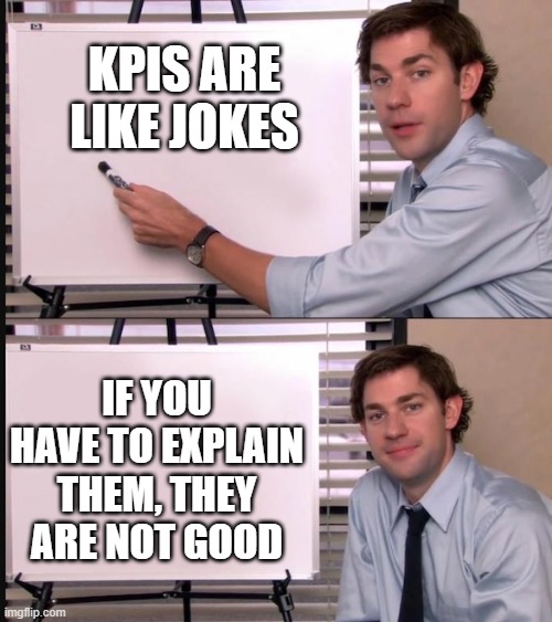 Tips for 9-5 workers | KPIS ARE LIKE JOKES; IF YOU HAVE TO EXPLAIN THEM, THEY ARE NOT GOOD | image tagged in smug jim explains,corporate,meeting | made w/ Imgflip meme maker