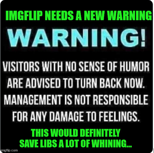 Imgflip definitely needs a new warning... | IMGFLIP NEEDS A NEW WARNING; THIS WOULD DEFINITELY SAVE LIBS A LOT OF WHINING... | image tagged in imgflip | made w/ Imgflip meme maker