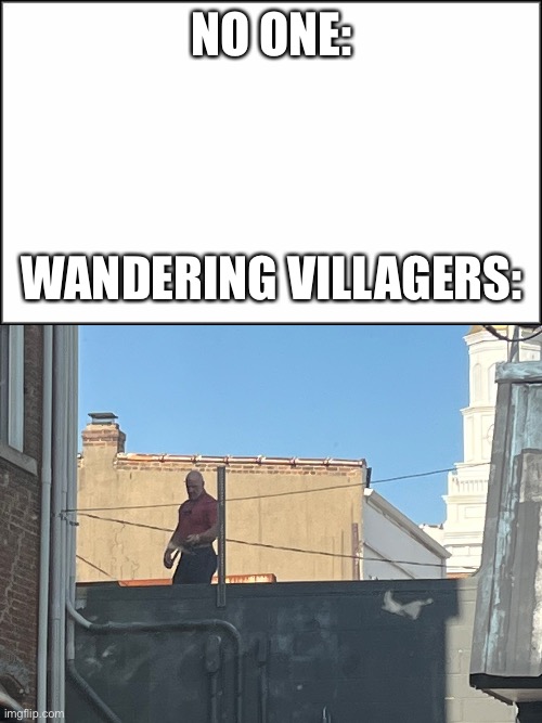 NO ONE:; WANDERING VILLAGERS: | image tagged in plain white | made w/ Imgflip meme maker