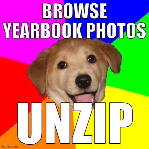 i don't like where this is going | BROWSE YEARBOOK PHOTOS; UNZIP | image tagged in memes,advice dog,yearbook,school | made w/ Imgflip meme maker