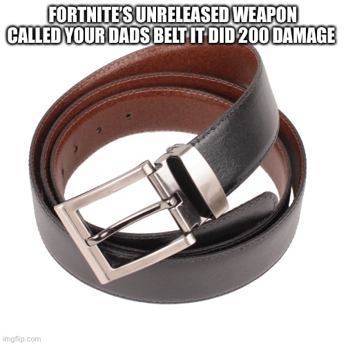 Wat is dis Epic gams | FORTNITE’S UNRELEASED WEAPON CALLED YOUR DADS BELT IT DID 200 DAMAGE | image tagged in cinto leather belt | made w/ Imgflip meme maker