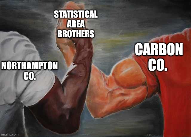 Arm wrestling meme template | STATISTICAL AREA BROTHERS; CARBON CO. NORTHAMPTON CO. | image tagged in arm wrestling meme template | made w/ Imgflip meme maker