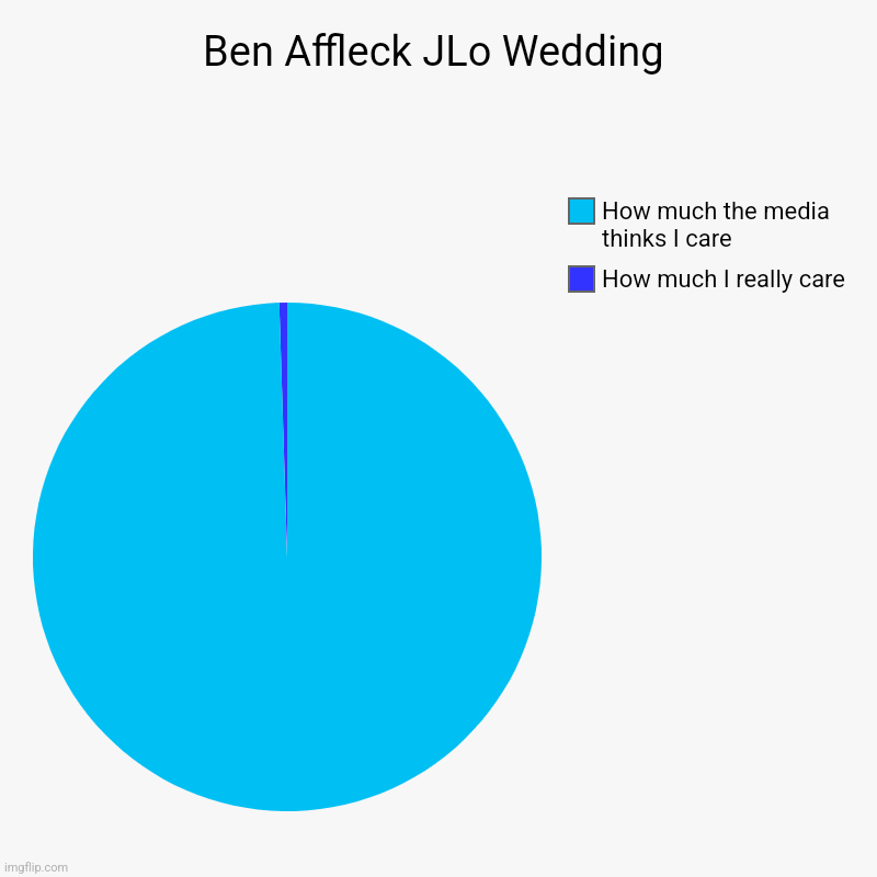 Same goes for Prince Harry and his wench | Ben Affleck JLo Wedding | How much I really care, How much the media thinks I care | image tagged in charts,pie charts,jlo,ben affleck,wedding | made w/ Imgflip chart maker