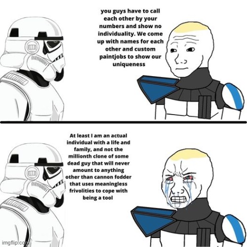 Clonecucks eternally btfo | image tagged in memes,star wars,stormtrooper,clone trooper | made w/ Imgflip meme maker