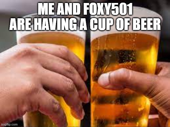 Beer cups | ME AND FOXY501 ARE HAVING A CUP OF BEER | image tagged in beer cups | made w/ Imgflip meme maker
