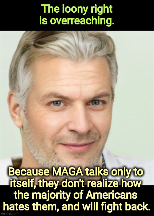 MAGA is high at the moment, but not forever. | The loony right is overreaching. Because MAGA talks only to 
itself, they don't realize how 

the majority of Americans 
hates them, and will fight back. | image tagged in maga,white supremacists,neo-nazis,america,hate,right wing | made w/ Imgflip meme maker