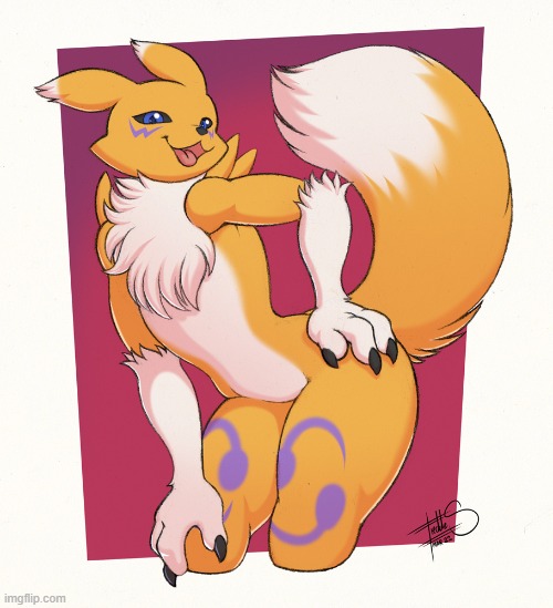 By Freckles | image tagged in furry,femboy,cute,adorable,digimon,renamon | made w/ Imgflip meme maker