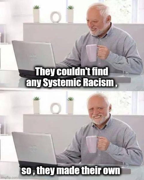 Hide the Pain Harold Meme | They couldn't find any Systemic Racism , so , they made their own | image tagged in memes,hide the pain harold | made w/ Imgflip meme maker