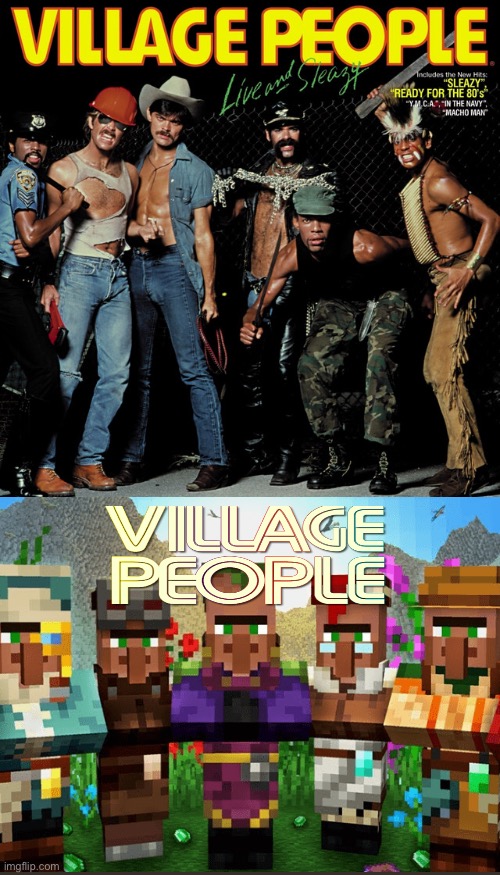 Real version or Minecraft version? | image tagged in minecraft,minecraft villagers,village people | made w/ Imgflip meme maker