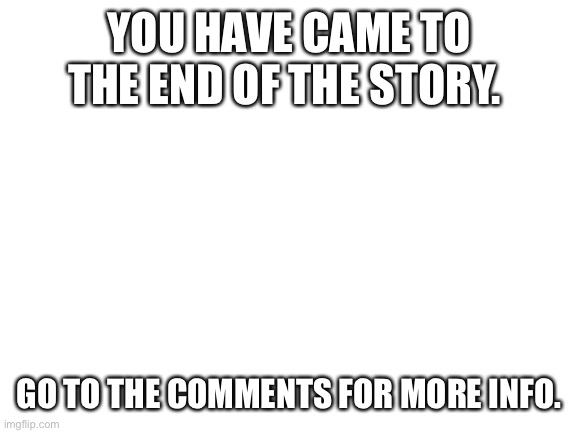 S | YOU HAVE CAME TO THE END OF THE STORY. GO TO THE COMMENTS FOR MORE INFO. | image tagged in blank white template,stop reading the tags | made w/ Imgflip meme maker